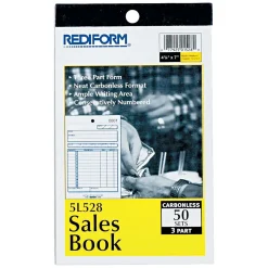 Rediform 3-Part Carbonless Receipts, 4-1/4" x 6-3/8", 50 Sets/Book (RED5L528)