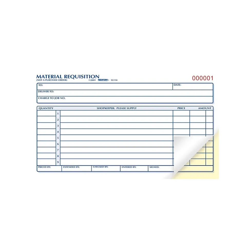 Rediform 2-Part Carbonless Purchase Requisitions, 4.25"L x 7.88"W, 50 Sets/Book (1L114)