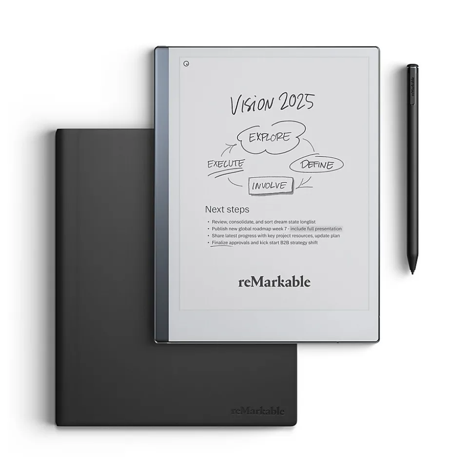 reMarkable 2 10.3" Paper Tablet with Marker Plus and Premium Leather Book Folio, Black (RM115)
