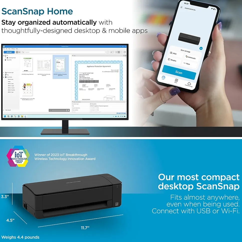 RICOH ScanSnap IX1300 Wireless Duplex Document Scanner, Black (PA03805-B105)