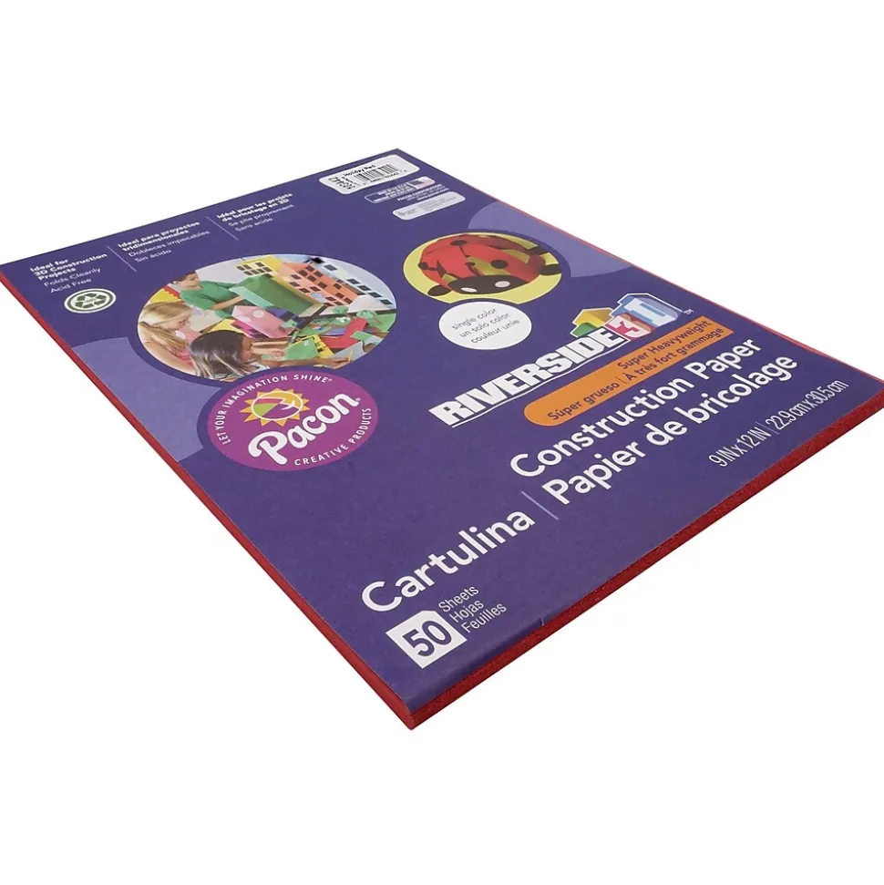 Riverside 3D 9" x 12" Construction Paper, Holiday Red, 50 Sheets (P103442)