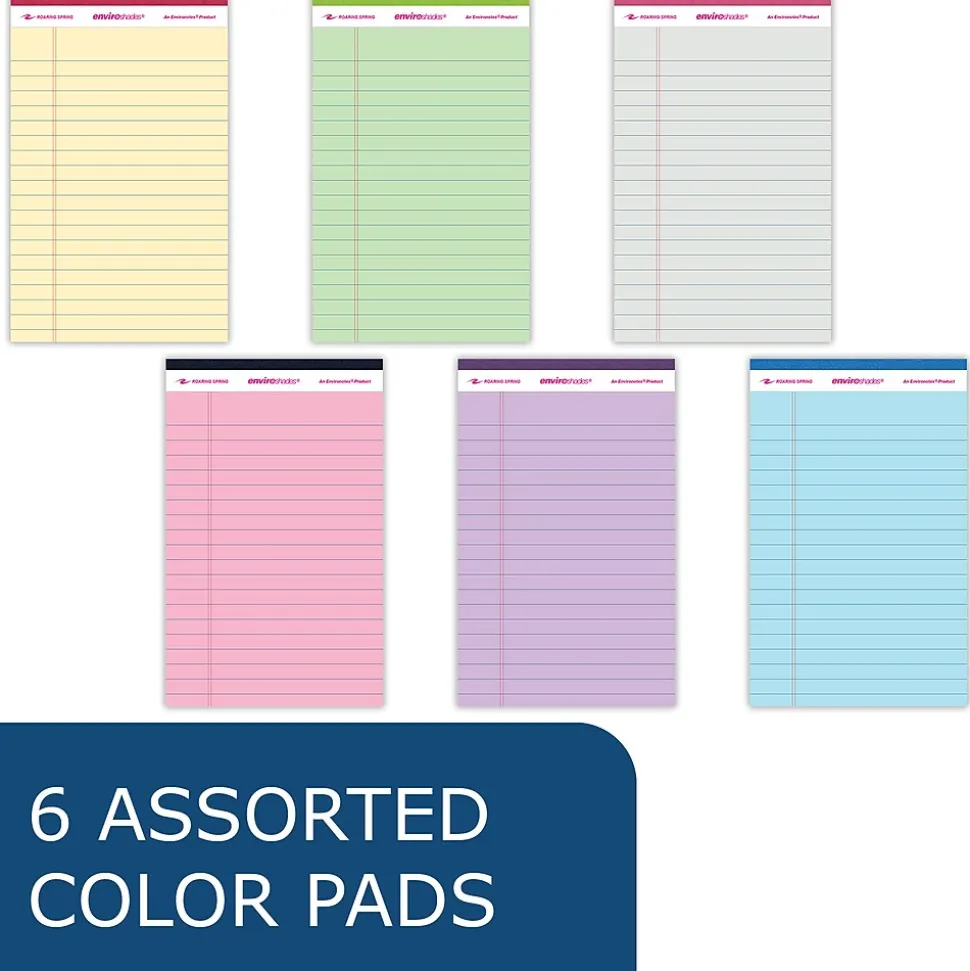 Roaring Spring Paper Products Enviroshades Notepad, 5" x 8.25", Legal Ruled, 6/Pack (74220)