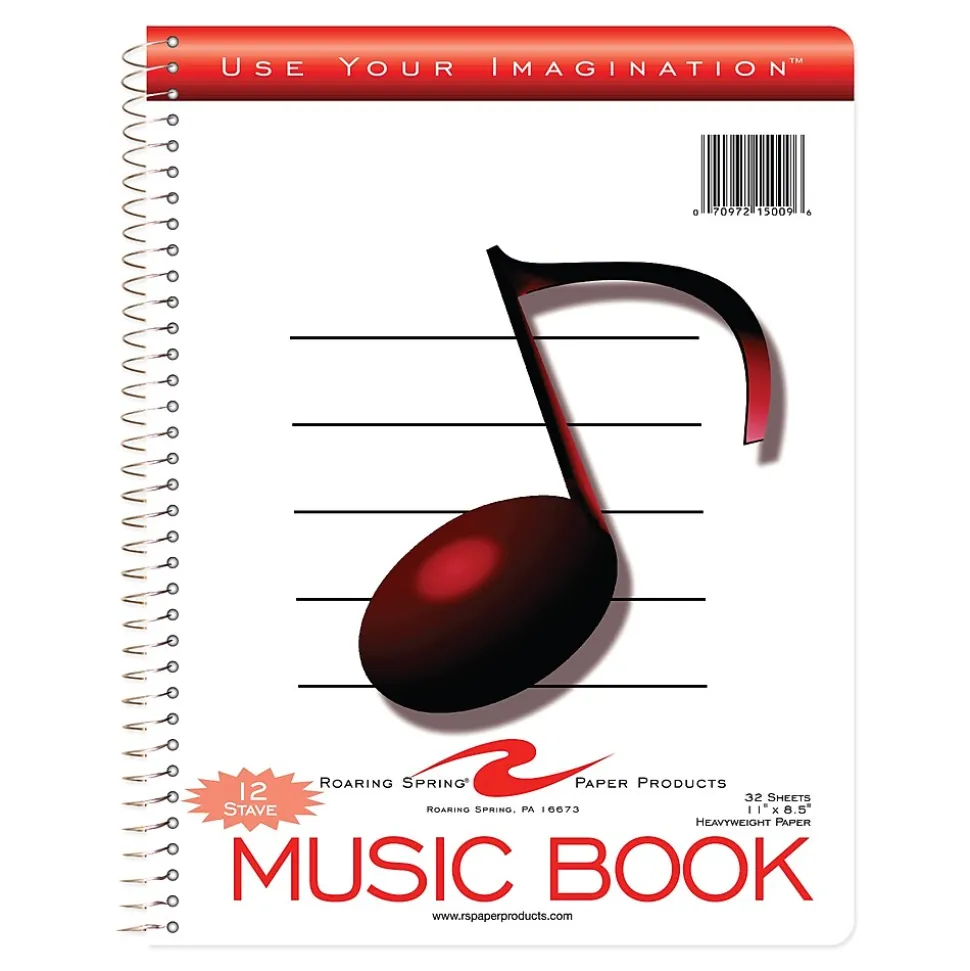 Roaring Spring Paper Products Music Composition Notebook, 11" x 8.5", 32 Sheets, White (15009)