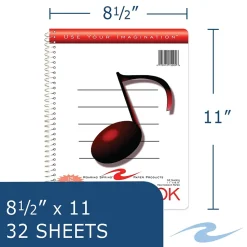 Roaring Spring Paper Products Music Composition Notebook, 11" x 8.5", 32 Sheets, White (15009)