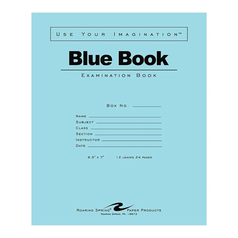 Roaring Spring Paper Products Exam 1-Subject Exam Notebook, 7" x 8.5", Wide Ruled, 12 Sheets, Blue (77513)