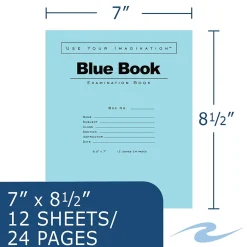 Roaring Spring Paper Products Exam 1-Subject Exam Notebook, 7" x 8.5", Wide Ruled, 12 Sheets, Blue (77513)