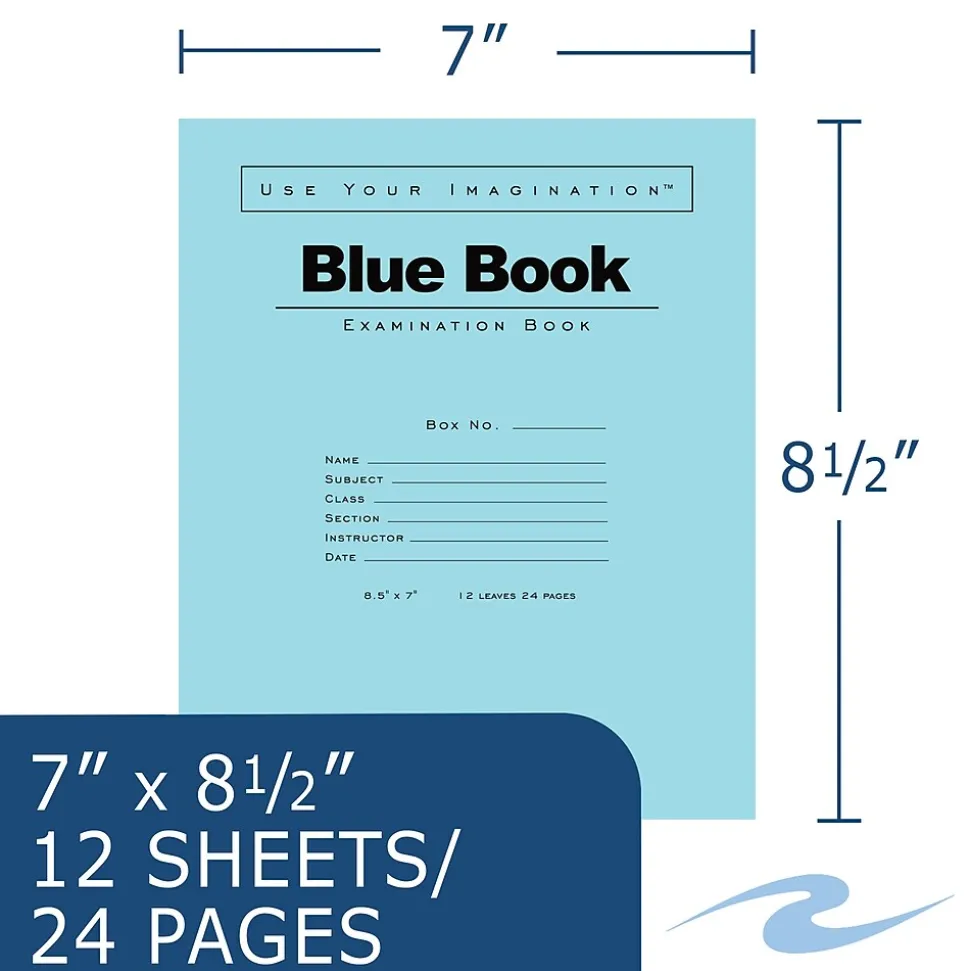 Roaring Spring Paper Products Exam 1-Subject Exam Notebook, 7" x 8.5", Wide Ruled, 12 Sheets, Blue (77513)