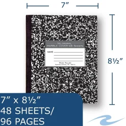 Roaring Spring Paper Products 1-Subject Composition Notebooks, 7" x 8.5", Wide Ruled, 48 Sheets, Black (77333)