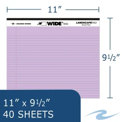 Roaring Spring WIDE Landscape Notepad, College Ruled, 11" x 9.5", Assorted Colors, 40 Sheets, 3/Pack (74535)
