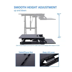 Rocelco 32"W Manual Adjustable Standing Desk Converter, Black (R VADRB)
