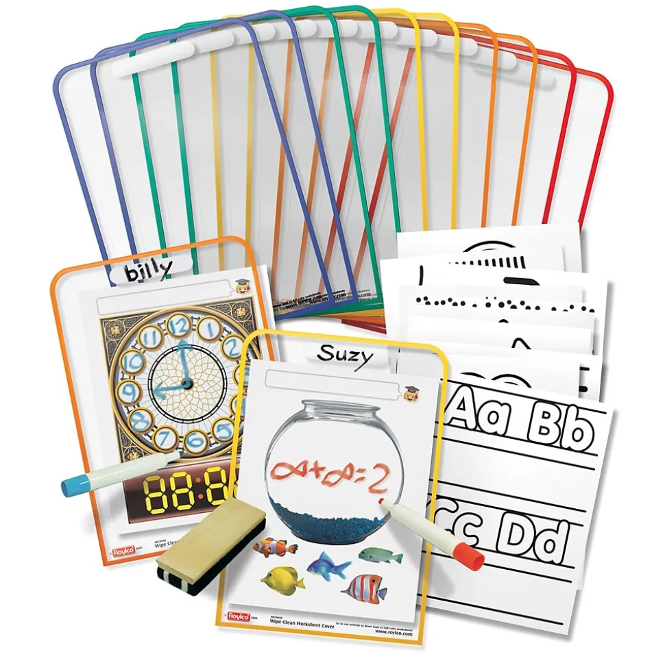 Roylco Wipe Clean Worksheet Cover Dry-Erase Whiteboard, Plastic Frame, 9" x 12" (R-59040)