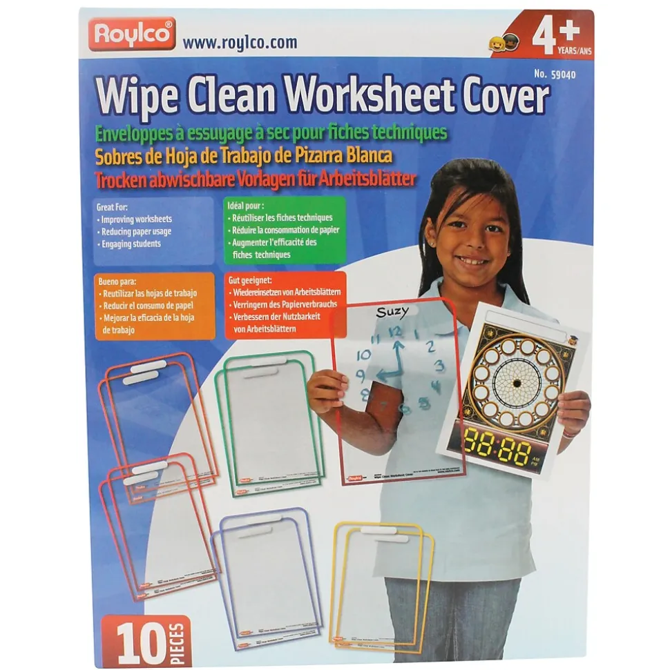 Roylco Wipe Clean Worksheet Cover Dry-Erase Whiteboard, Plastic Frame, 9" x 12" (R-59040)