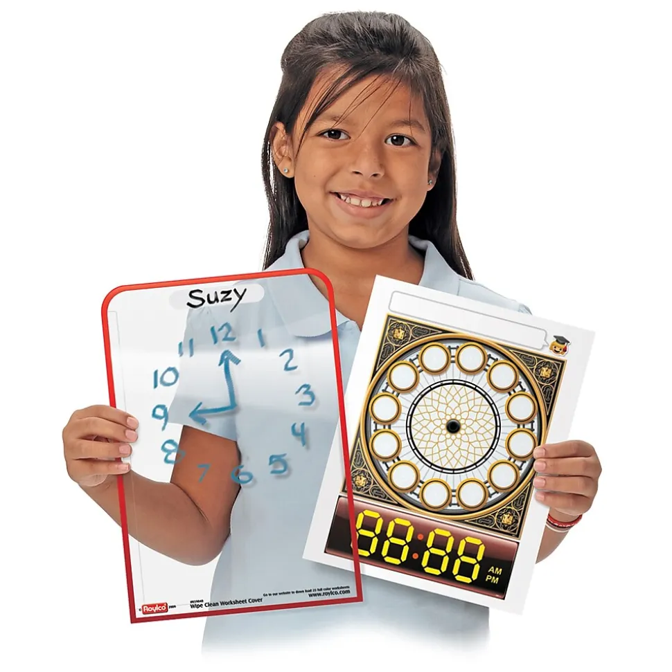 Roylco Wipe Clean Worksheet Cover Dry-Erase Whiteboard, Plastic Frame, 9" x 12" (R-59040)