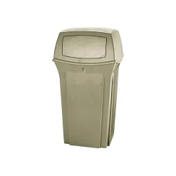 Rubbermaid Ranger Fire-Safe Trash Can Container, Square, Plastic, Beige, 35 Gallon (FG843088BEIG)