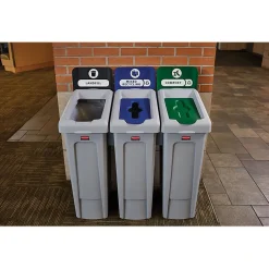 Rubbermaid Slim Jim Single-Stream Recycling Station, 23 Gallon, Gray/Green (2185051)