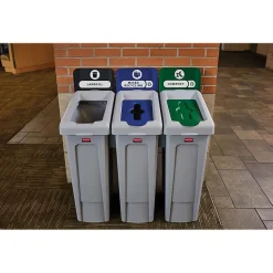 Rubbermaid Slim Jim Single-Stream Recycling Station, 23 Gallon, Gray/Blue (2185055)