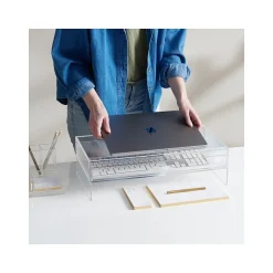 Russell+Hazel Monitor Stand with Drawer, Clear/Gold (98149)