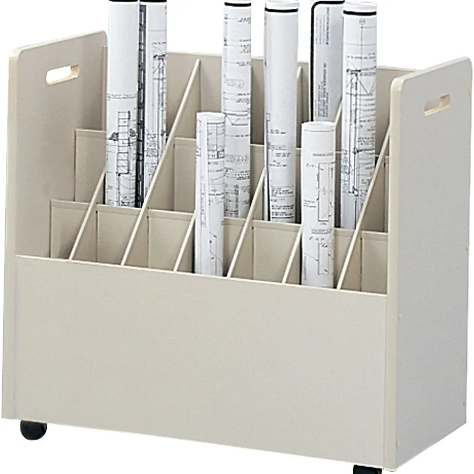 Safco 3043 21-Slot Mobile Roll File, 19.25"H x 30.25"W x 15.75"D, Putty (3043)