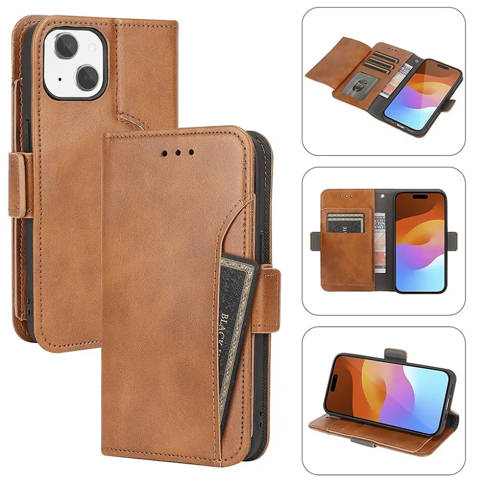 SaharaCase Folio Wallet MagSafe Phone Case for iPhone 15 Plus, Shock Absorbing, Brown (CP00455)