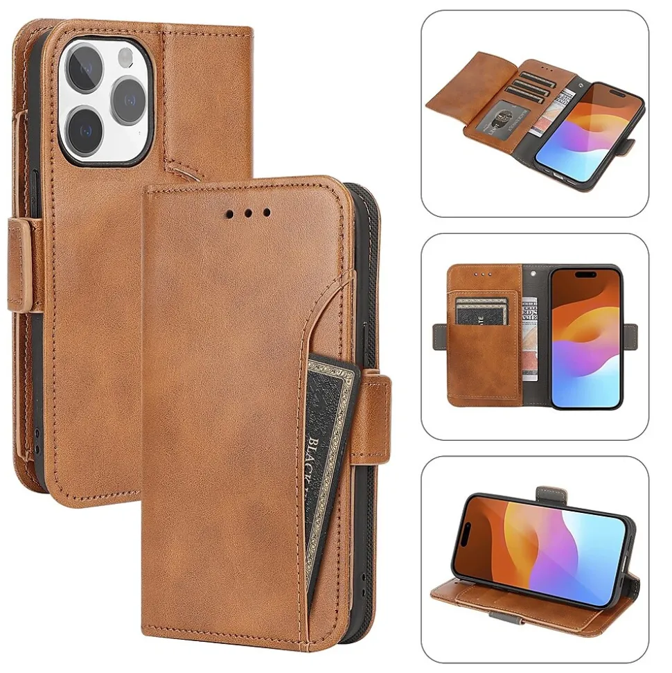 SaharaCase Folio Wallet MagSafe Phone Case for iPhone 15 Pro, Shock Absorbing, Brown (CP00468)