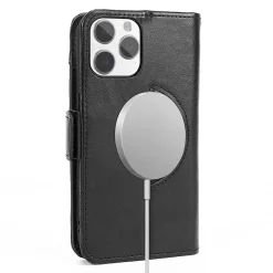 SaharaCase Genuine Leather Wallet Case, Tempered Glass Screen, Camera Protector for iPhone 15 Pro Max, Black (CP480ZD128ZD131)