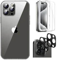 SaharaCase Hybrid-Flex Hard Shell Case, Tempered Glass Screen, Camera Protector for iPhone 15 Pro Max, Clear (CP471ZD128ZD131)