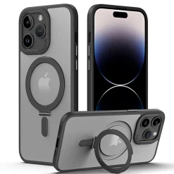 SaharaCase Hybrid-Flex Kickstand MagSafe Phone Case for iPhone 15 Pro Max, Shock Absorbing, Clear Black (CP00483)