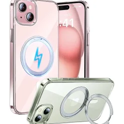 SaharaCase Hybrid-Flex Kickstand MagSafe Phone Case for iPhone 15 Plus, Shock Absorbing, Clear (CP00451)