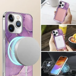 SaharaCase MagSafe Phone Case for iPhone 15 Pro, Shock Absorbing, Purple Marble (CP00461)
