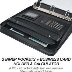 Samsill Leather Zippered Padfolio, Black (15670)