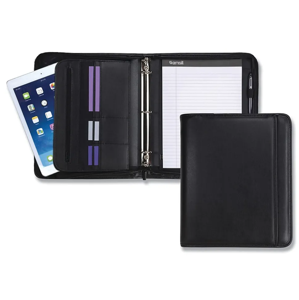 Samsill Professional Faux Leather Portfolio Case with Zipper Closure, Black (SAM15650)