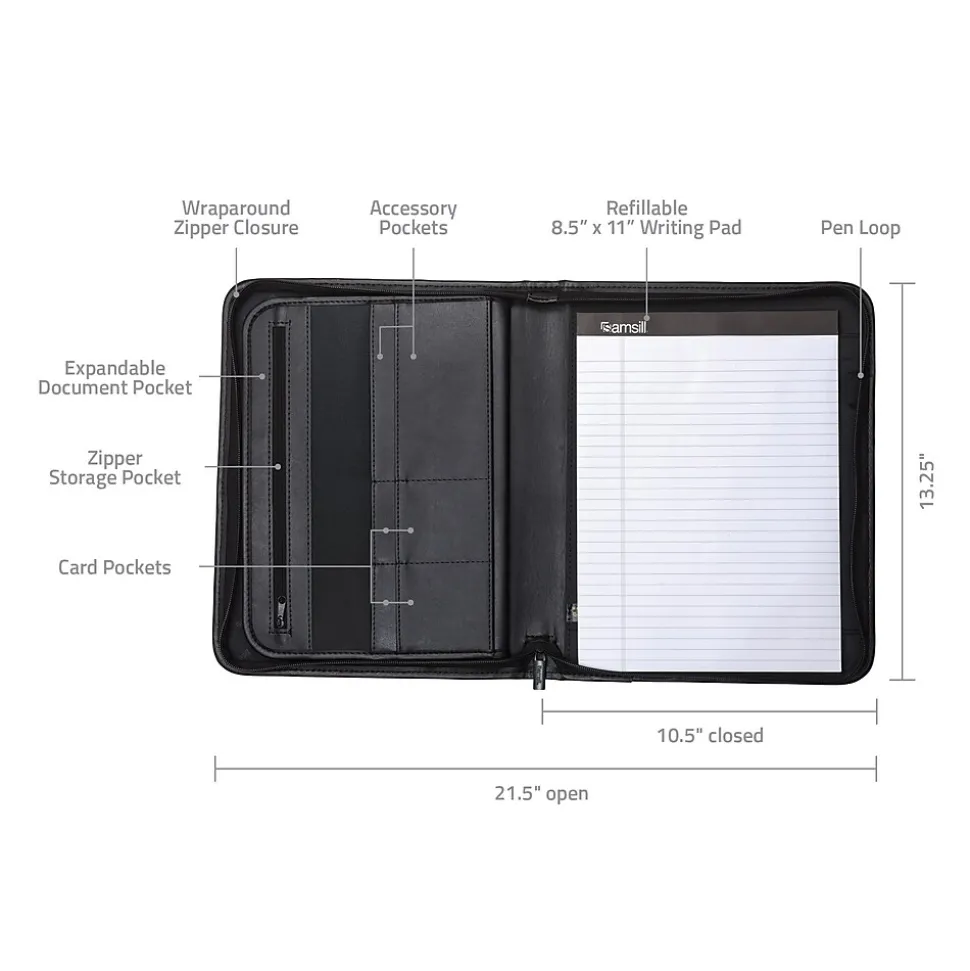 Samsill Professional Leather Padfolio/Notepad, Black (70820)