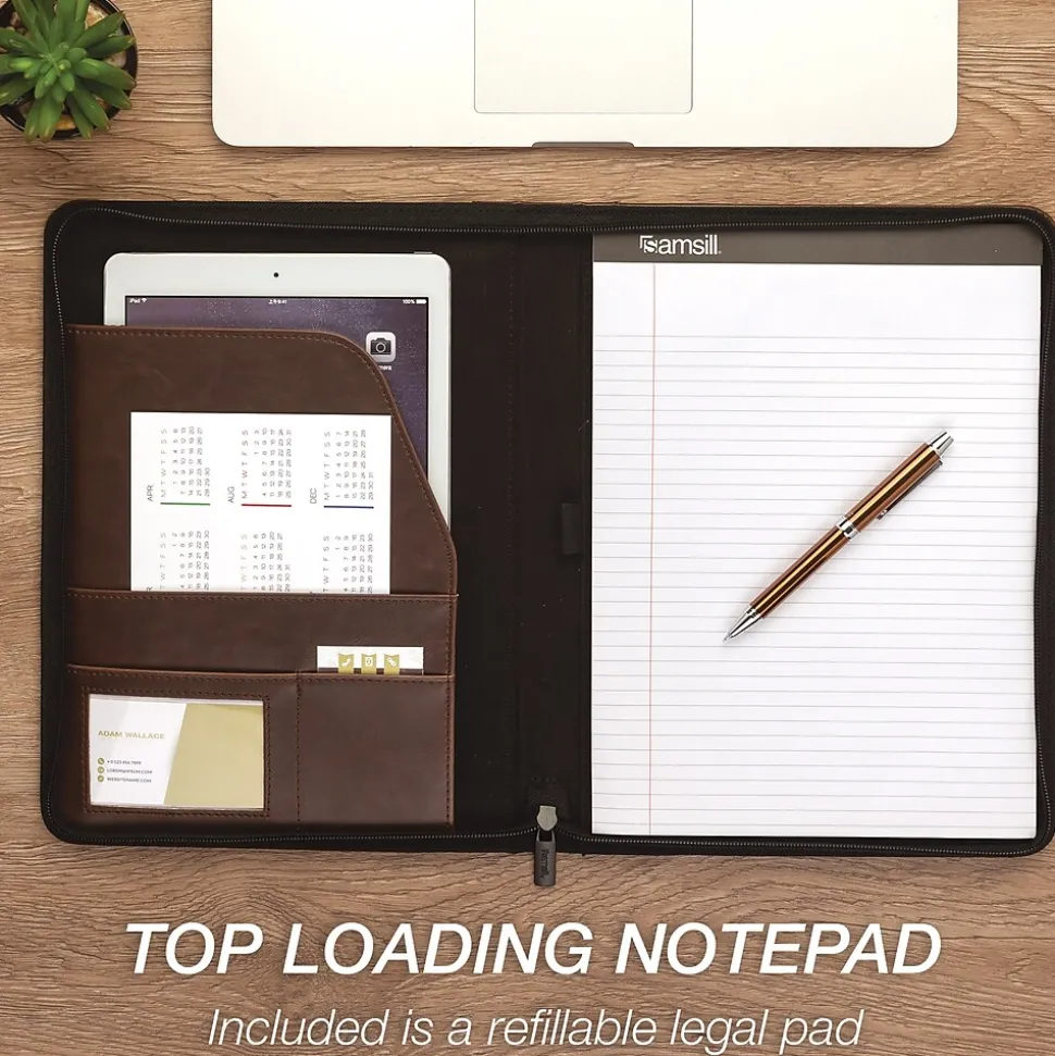 Samsill Vintage Plastic Padfolio with Zipper Closure, Dark Brown (SAM70836)