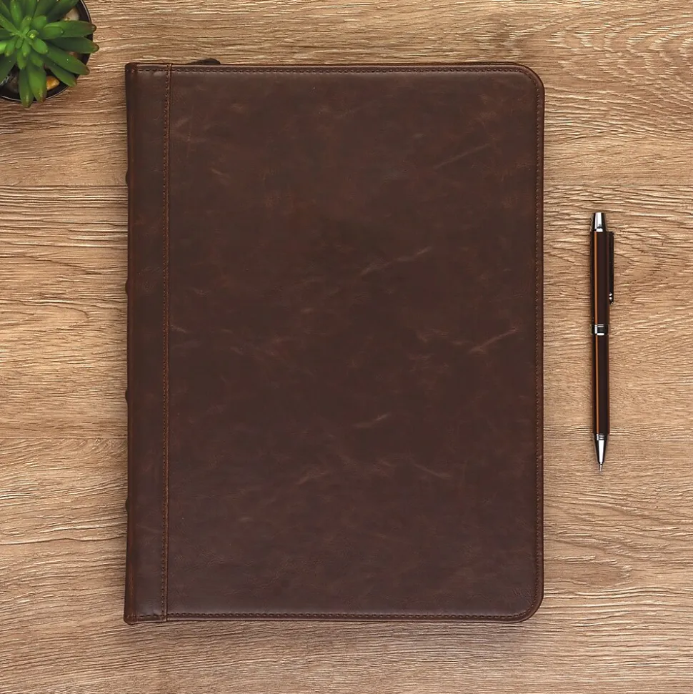 Samsill Vintage Plastic Padfolio with Zipper Closure, Dark Brown (SAM70836)