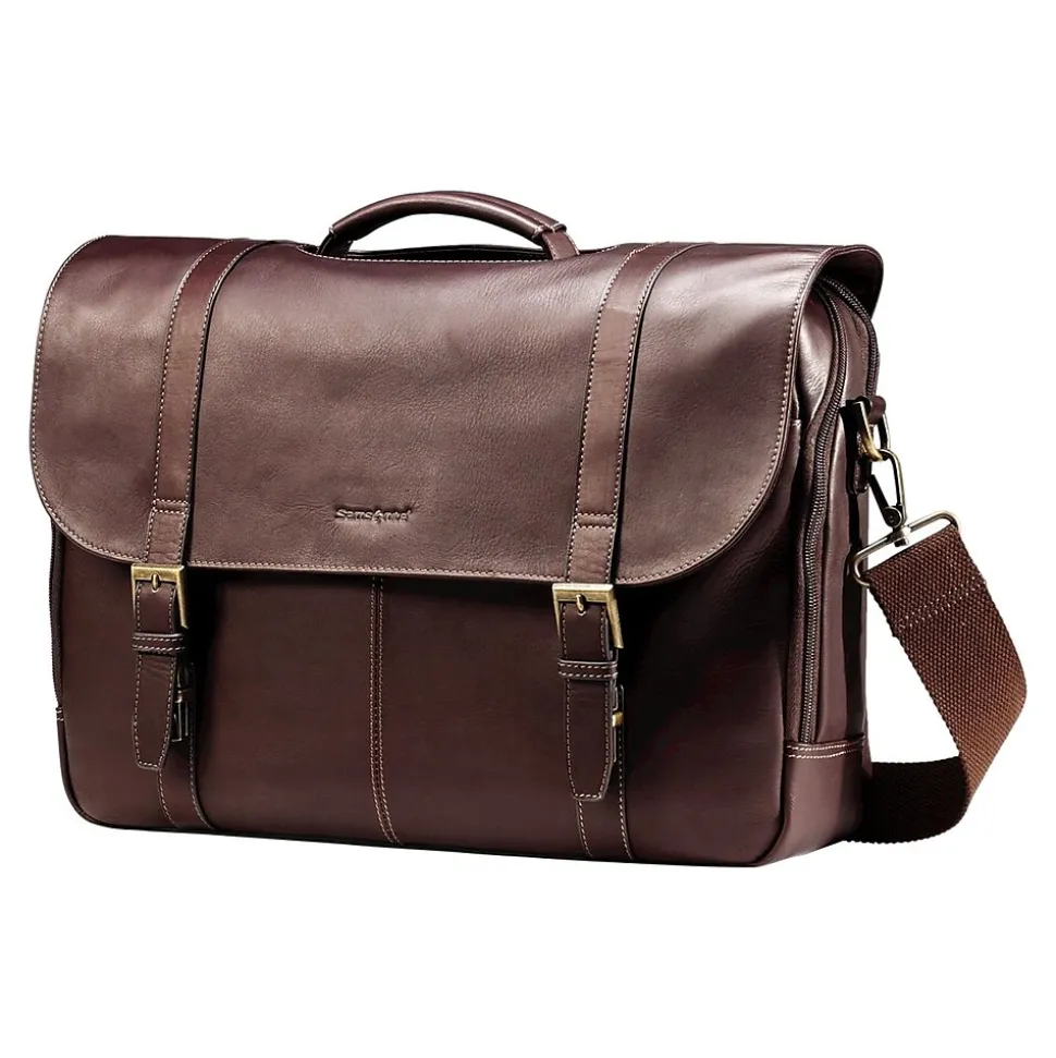 Samsonite Flapover Case Double Gusset Laptop Notebook, Brown Leather(45798-1139)