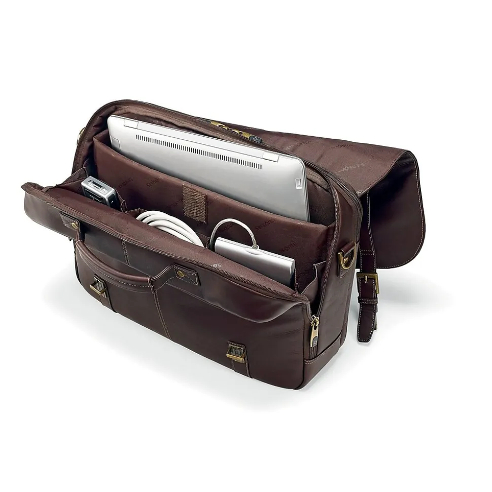 Samsonite Flapover Case Double Gusset Laptop Notebook, Brown Leather(45798-1139)