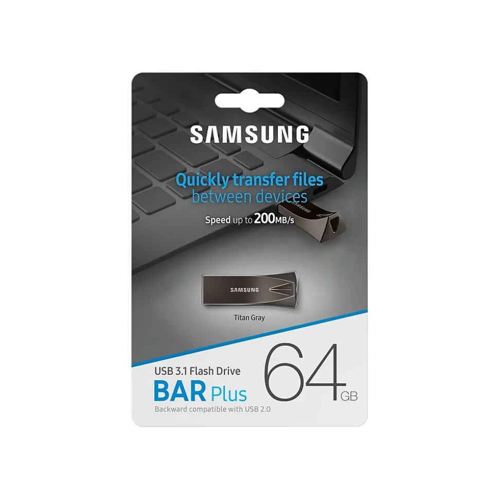 Samsung BAR Plus 64GB USB 3.1 Type A Flash Drive, Titan Gray (MUF-64BE4/AM)