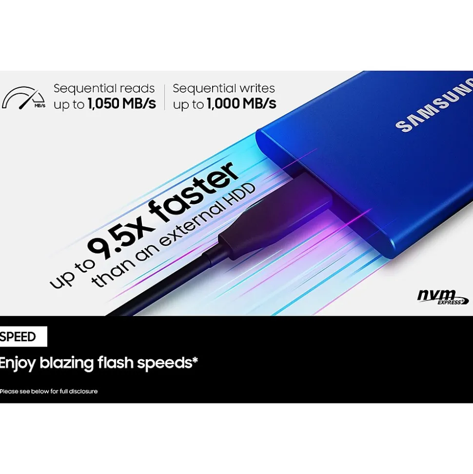 Samsung T7 2TB USB 3.2 Portable Solid State Drive, Blue (MU-PC2T0H/AM)