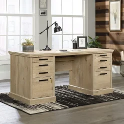 Sauder Aspen Post 65"W Executive Computer Desk, Prime Oak (426487)