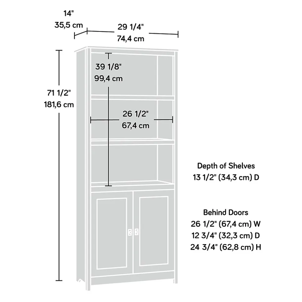 Sauder Cottage Road 71"H 5-Shelf Bookcase with Adjustable Shelves, Soft White (417593)