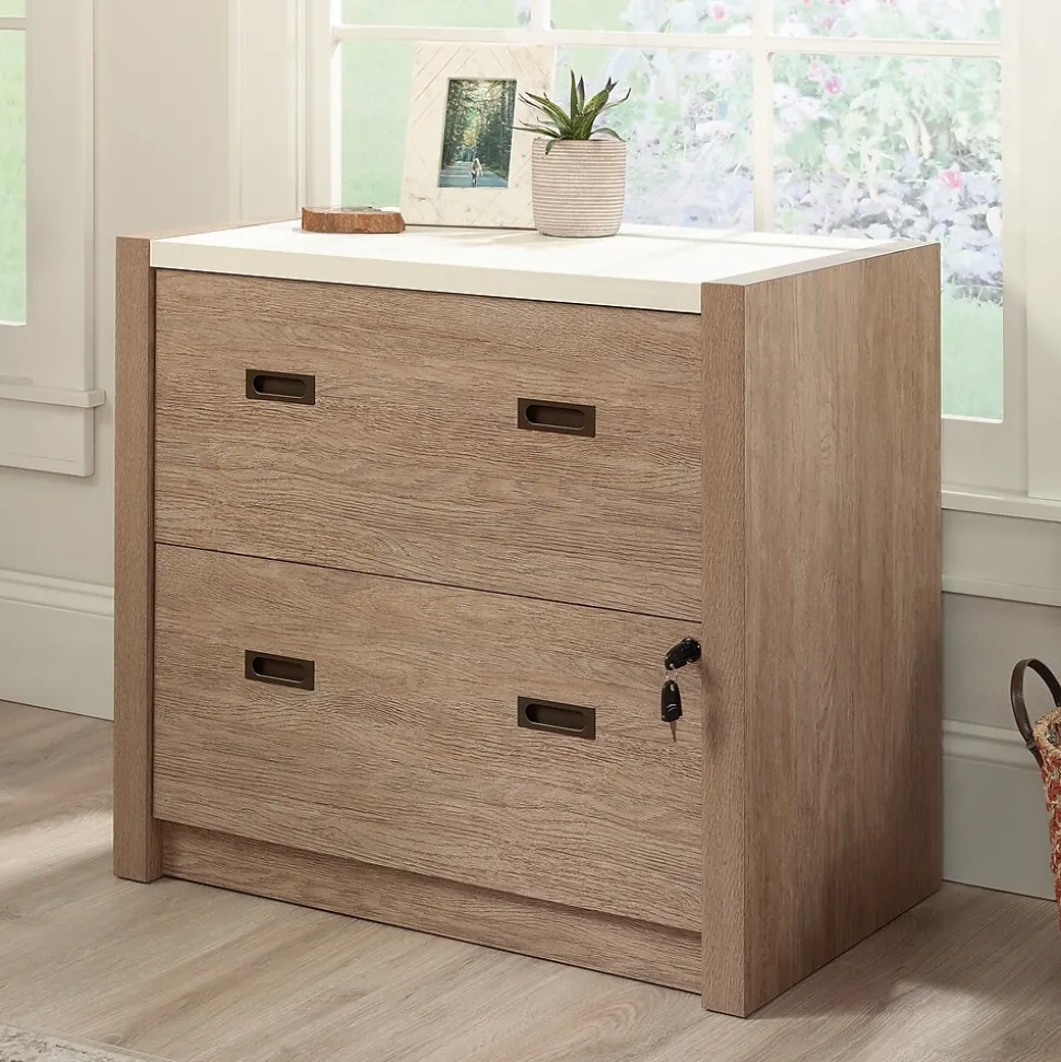 Sauder Dixon City Commercial 2-Drawer Lateral File Cabinet, Letter/Legal Size, Lockable, 33"W x 20"D, Brushed Oak (431453)