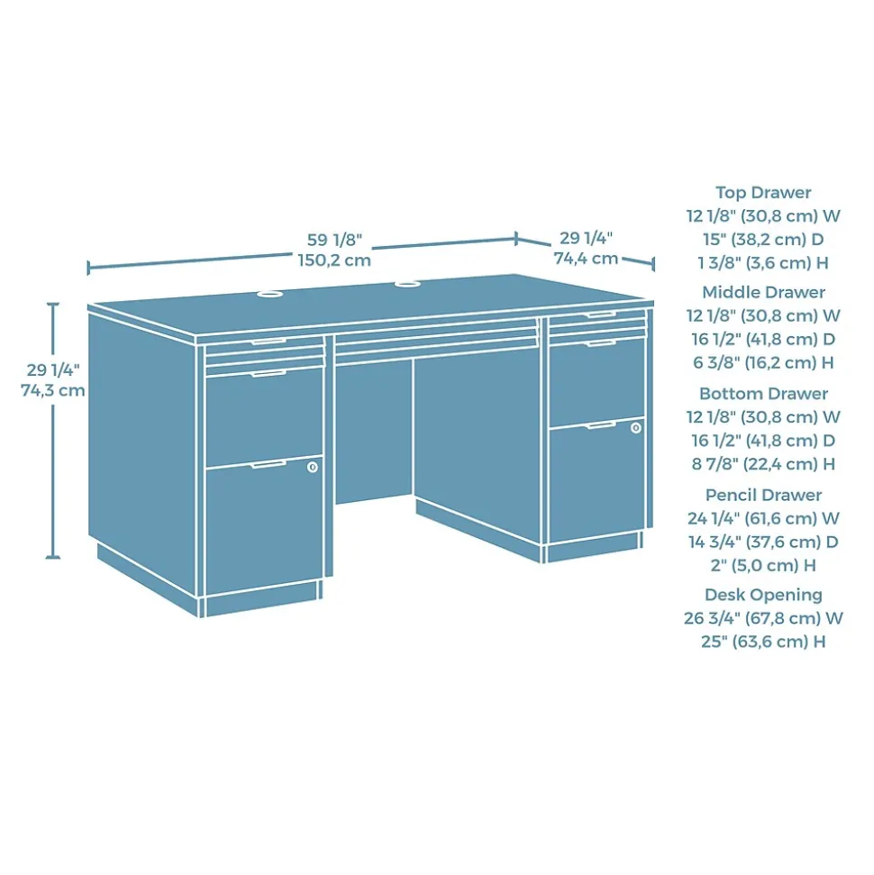 Sauder Palo Alto 59"W Executive Desk, Spiced Mahogany (427792)