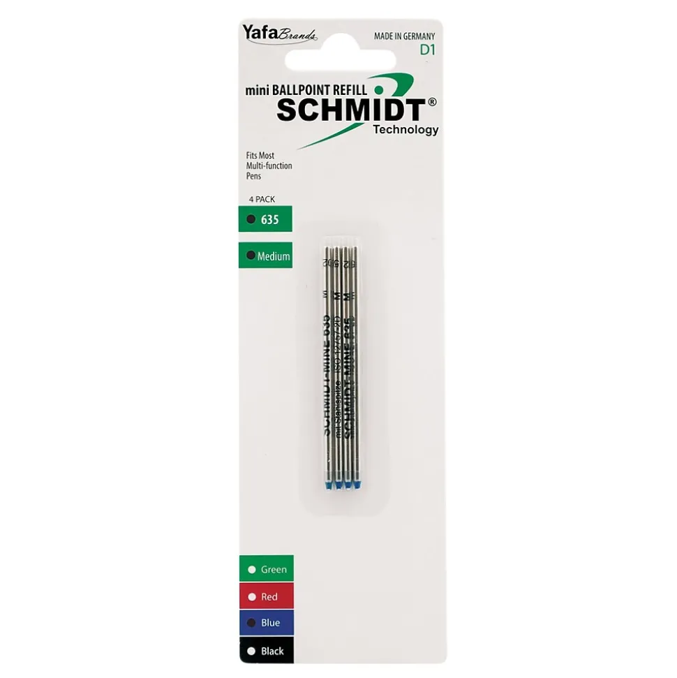 Schmidt 635 Mini D1 Ballpoint Refill, fits Multifunction pens, Medium, Blue, 4 Pack (SC58150)