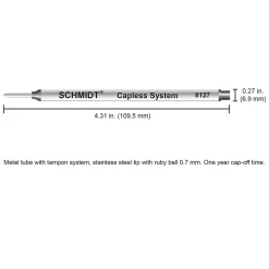Schmidt 8127 Rollerball Long Capless Refill, Medium, Black, 2 Pack (SC58127)