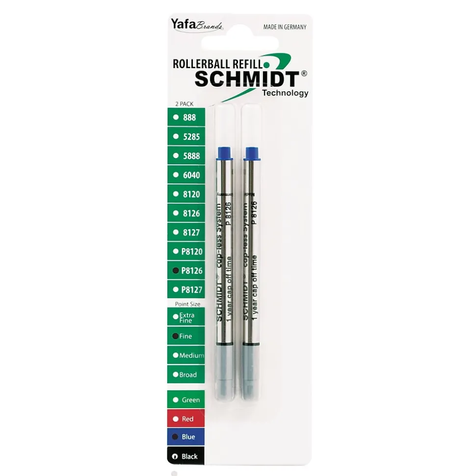 Schmidt 8126 Rollerball Short Capless Refill, Fine, Blue, 2 Pack (SC58120)