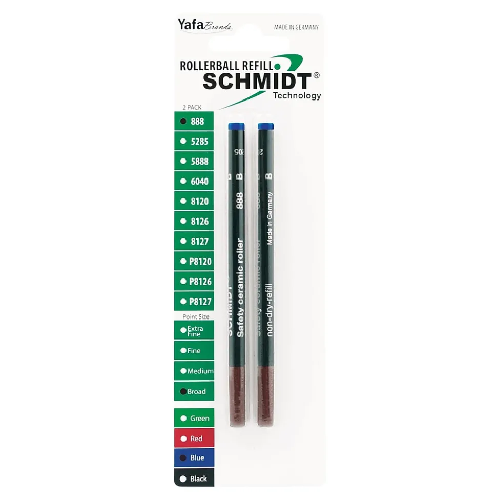 Schmidt 888 Safety Ceramic Rollerball Plastic Tube Refill, Fits Parker Rollerball Pens, Broad, Blue, 2 Pack (SC58114)