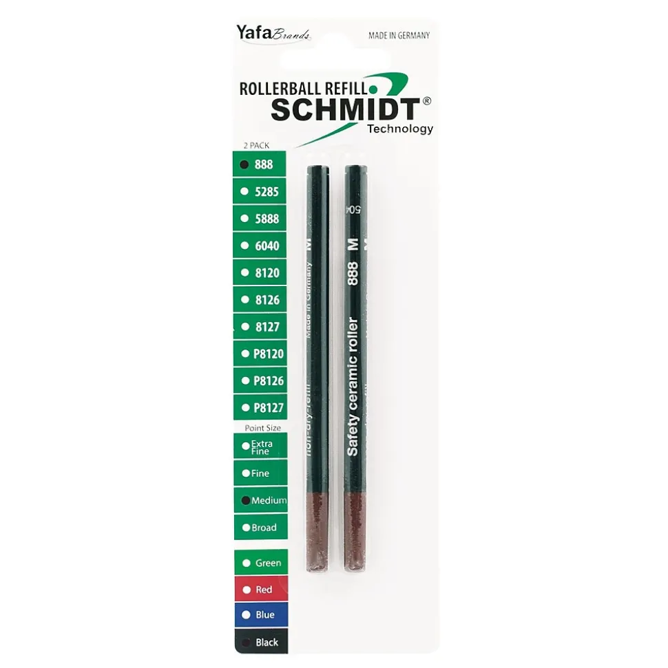 Schmidt 888 Safety Ceramic Rollerball Plastic Tube Refill, Fits Universal Pens, Medium, Black, 2 Pack (SC58111)