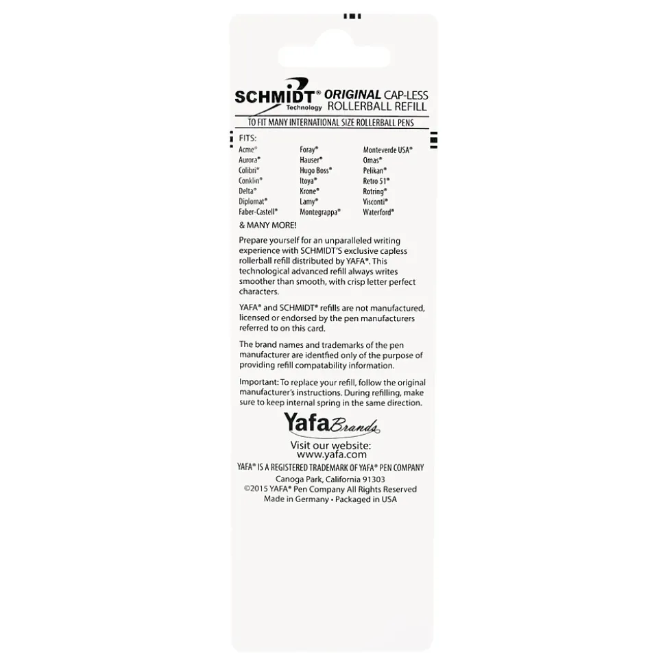 Schmidt 888 Safety Ceramic Rollerball Plastic Tube Refill, Fits Universal Pens, Medium, Black, 2 Pack (SC58111)