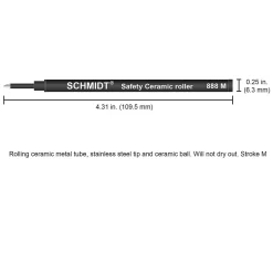 Schmidt 888 Safety Ceramic Rollerball Plastic Tube Refill, Fits Universal Pens, Medium, Black, 2 Pack (SC58111)