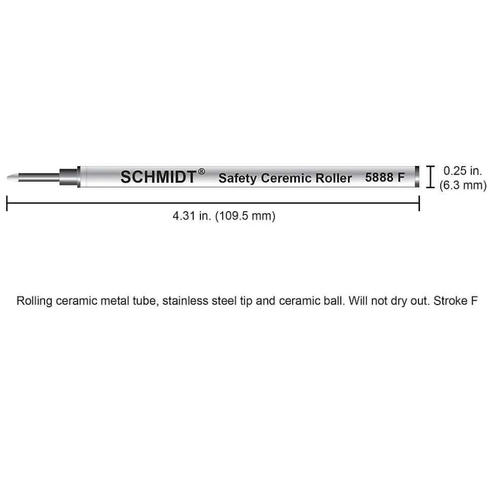 Schmidt 888 Safety Ceramic Rollerball Metal Tube Refill, Fits Universal Pens, Fine, Red, 2 Pack (SC58102)